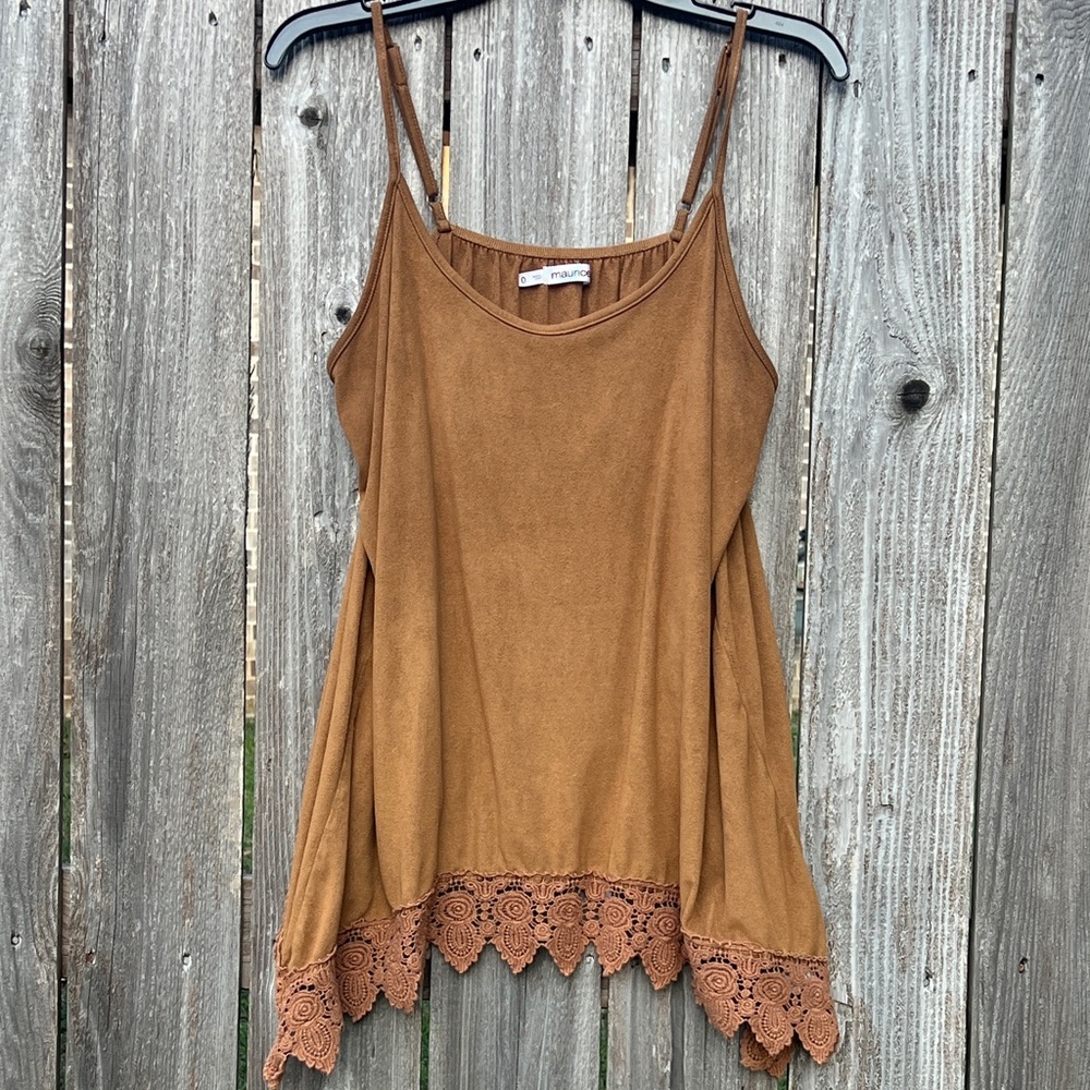 Maurices Tan Camisole with Lace Trim 0 plus size